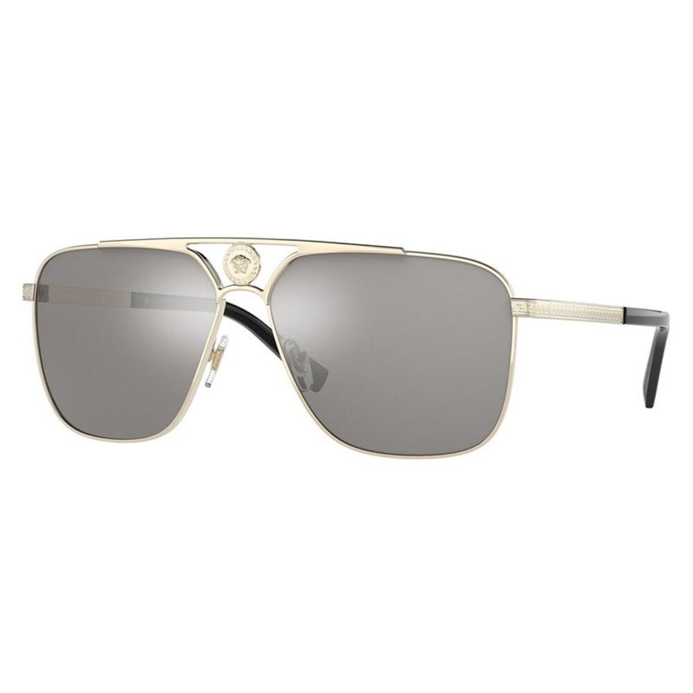 Versace Sunglasses Square Full Rim, Pale Gold Frame and Light Grey Mirror